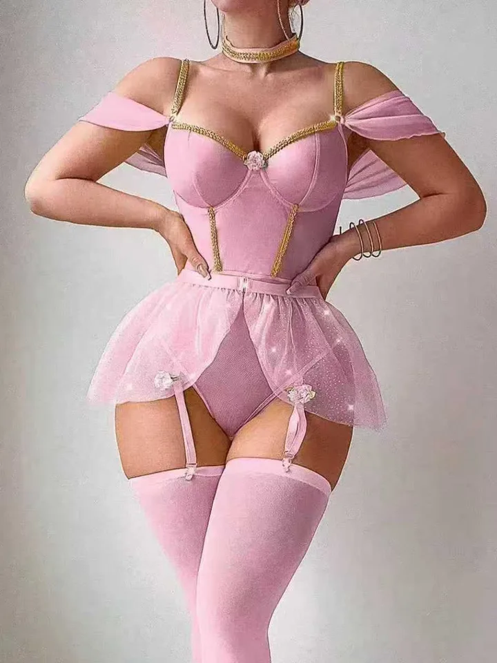 Fishnet Stocking Women - Sexy Glossy One-Piece Bodysuits With Puff​​Petticoat
